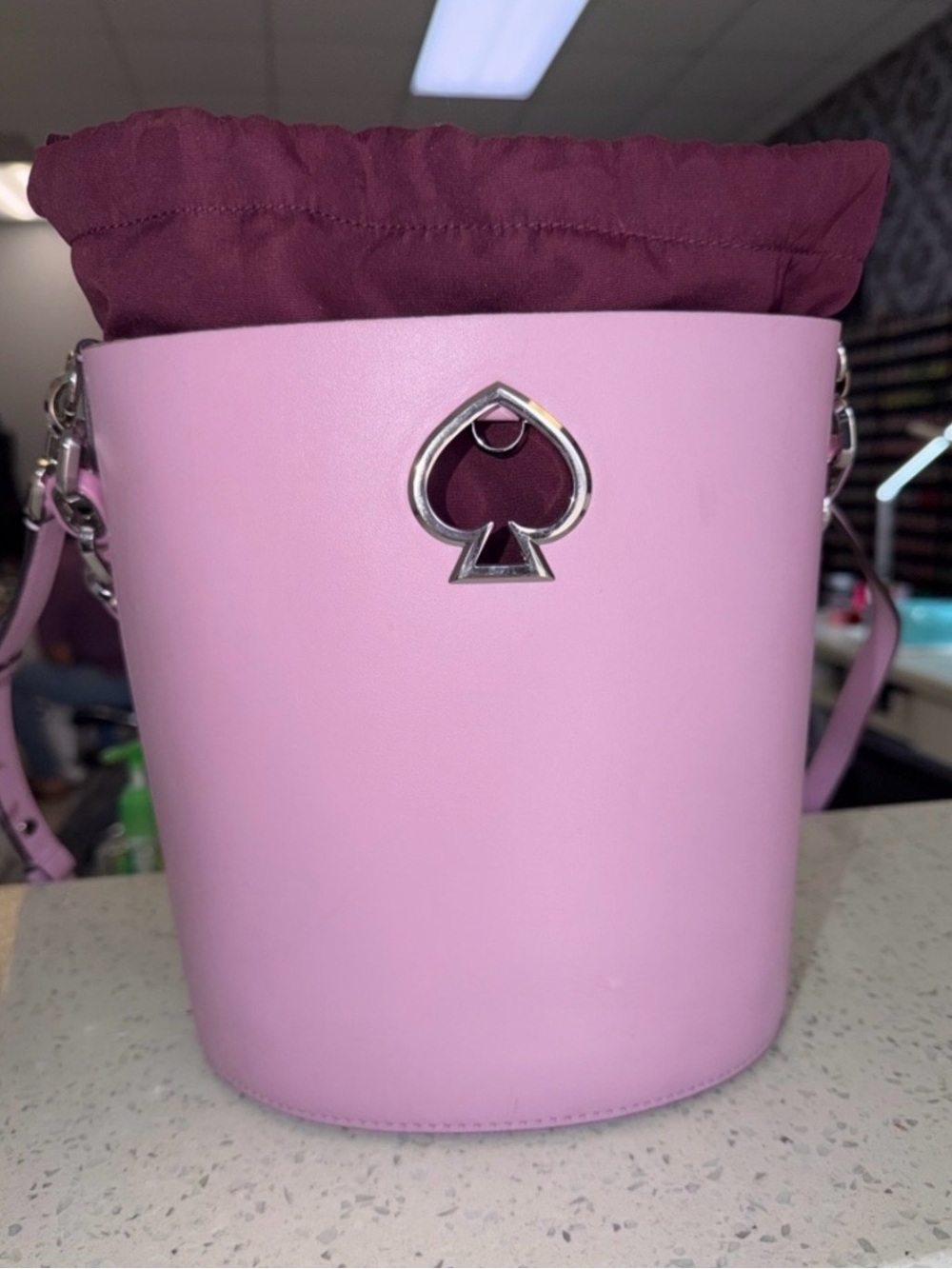 kate spade Pink Leather Bucket Shoulder Bag with Spade Cutout